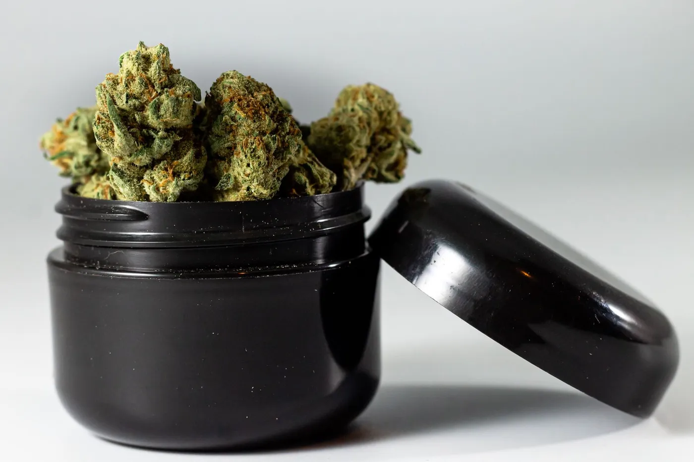 Pot noir ouvert rempli de têtes, couvercle posé à côté