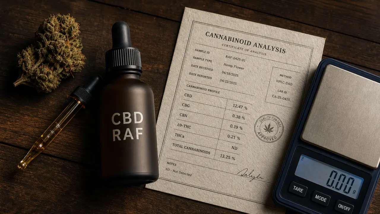 CBD RAF, fleur de chanvre et pipette, Rapid Absorption Formula