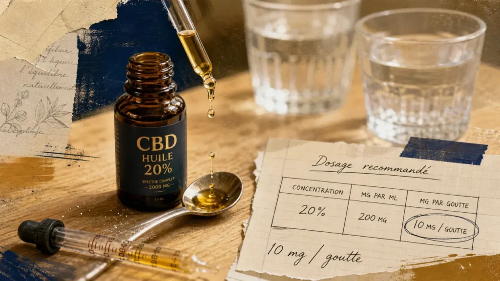 Huile CBD 20 % : 10 mg par goutte et une posologie à ajuster pas à pas