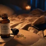 Huile cbd pour dormir : flacon ambré et compte-gouttes sur table