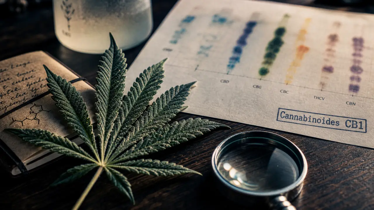 Les cannabinoïdes sur chromatogramme et feuille de cannabis