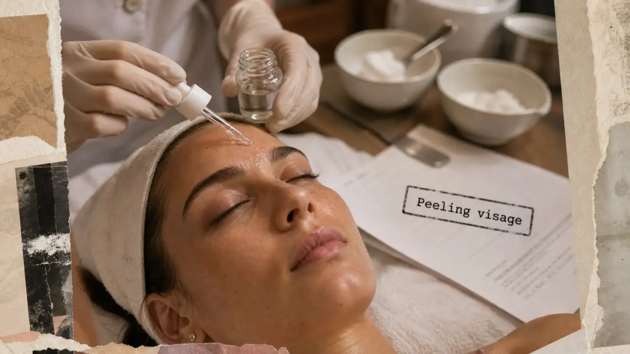 Soin peeling visage : esthéticienne applique un acide pour le bon niveau de profondeur