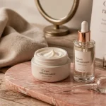 Crème raffermissante pour le visage : pot et sérum, fermeté immédiate et durable