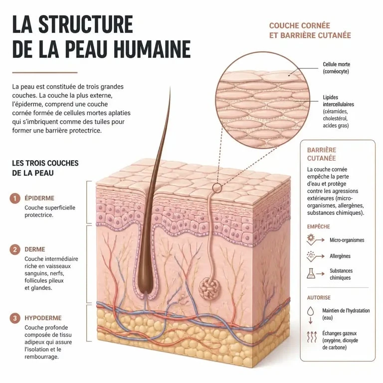 Schéma explicatif de la barrière cutanée et du rôle de la crème exfoliante visage