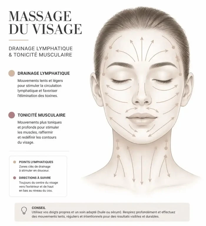 Schéma des directions de massage pour le visage anti-ride