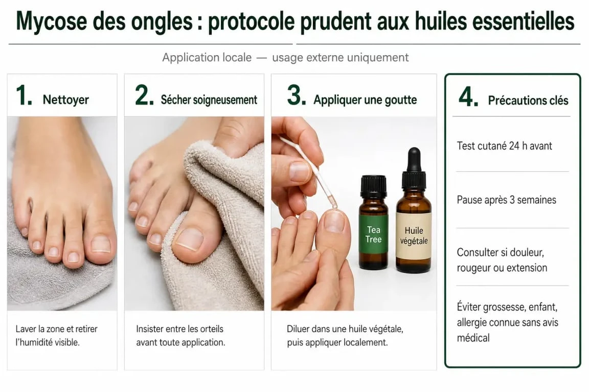 Huiles essentielles pour mycoses des ongles : protocole d’application pas à pas et précautions