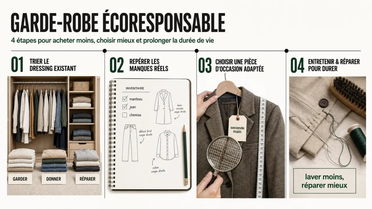 Comment optimiser sa garde-robe écoresponsable avec des pièces de seconde main : processus en 4 étapes