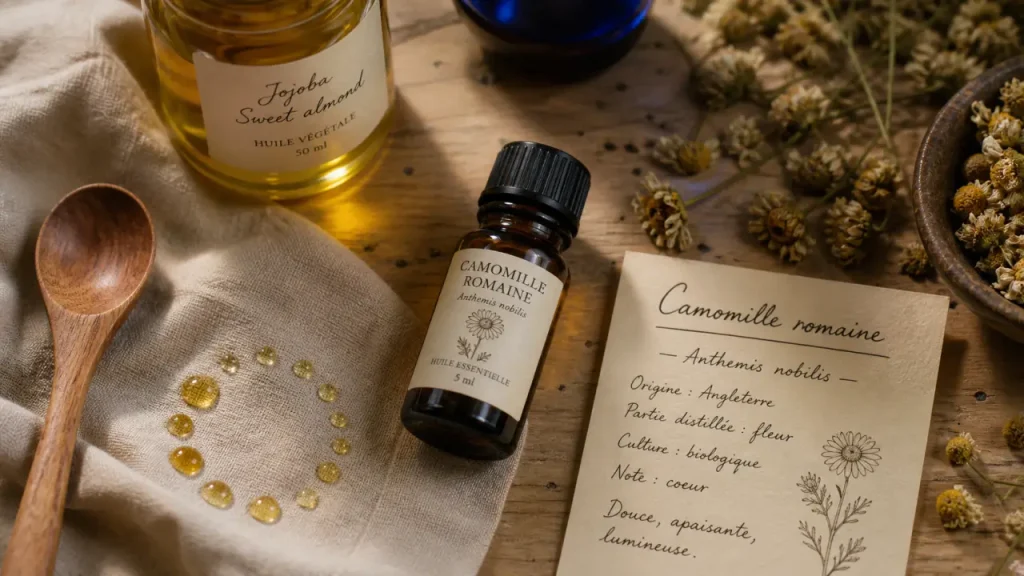 Huile essentielle de camomille romaine : propriétés, usages et synergies pour un apaisement naturel