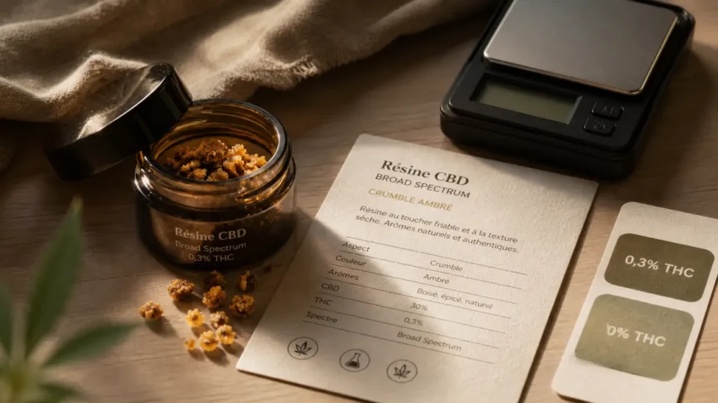 Résine CBD OrigineCBD : 3 critères pour choisir entre 0 % THC, seuil légal de 0,3 % et texture friable