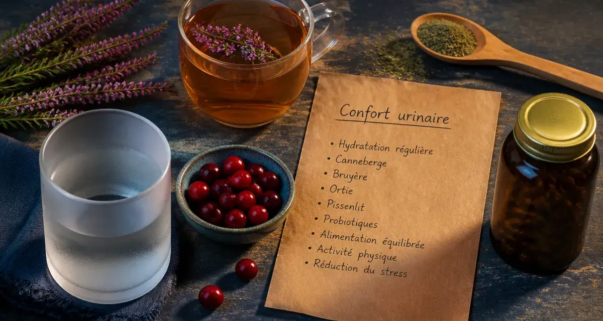 Complément alimentaire confort urinaire : eau, canneberges et tisane de bruyère