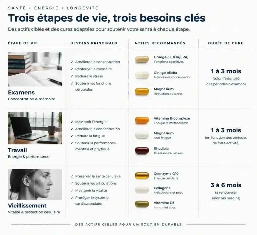 Tableau comparatif des compléments alimentaires pour la mémoire selon les besoins