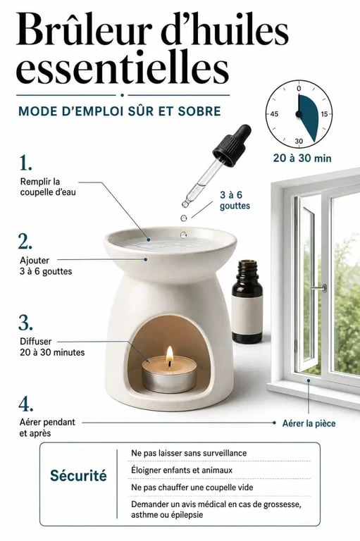 Huiles essentielles à bruler : dosage, durée et sécurité dans un brûleur