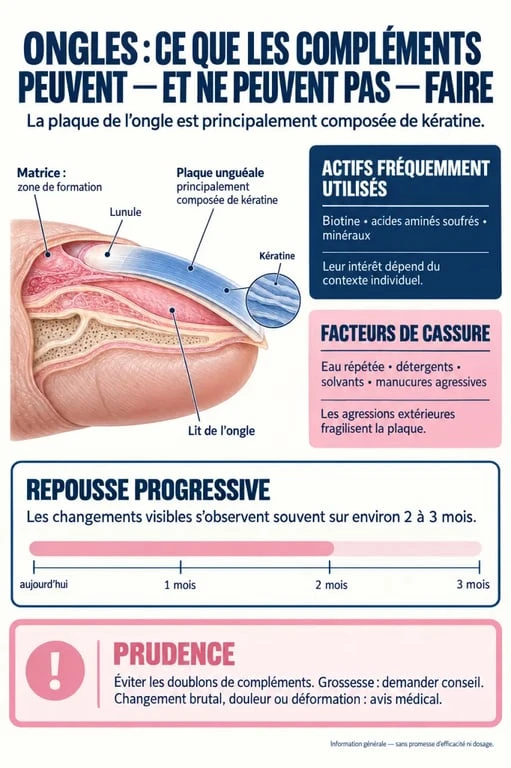 Complément alimentaire ongles : rôle de la kératine, actifs et précautions