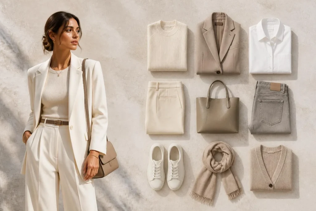 9 pièces, des couleurs neutres et des coupes nettes : la formule d’un look minimaliste chic au quotidien