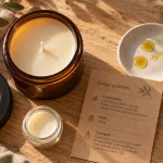 Bougies huiles essentielles : cire et composition en pot verre ambre