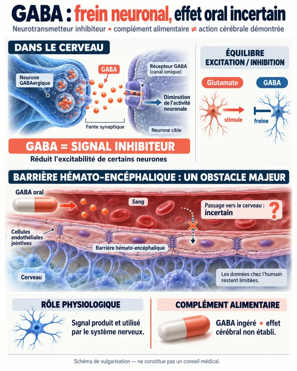 Infographie sur le GABA complément alimentaire, le glutamate et la barrière hémato-encéphalique