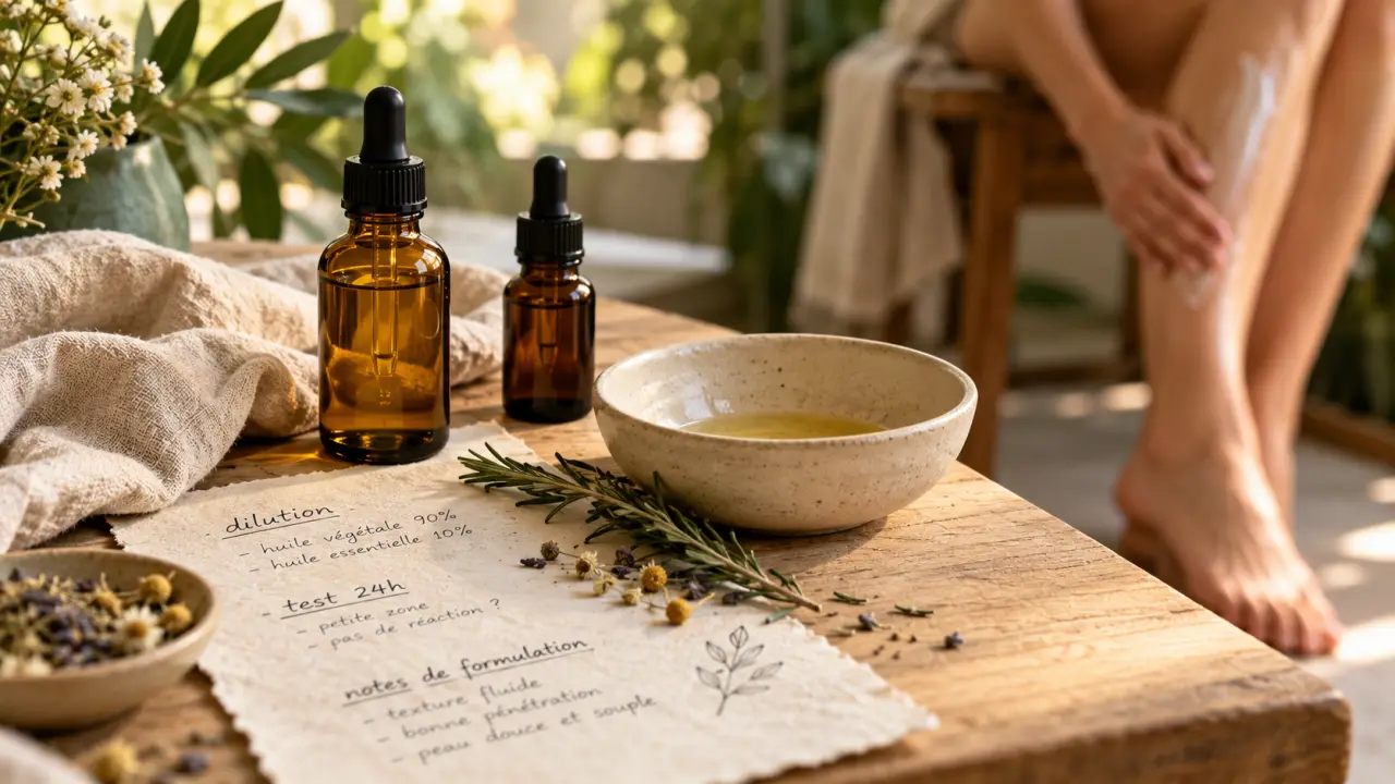 Huiles essentielles jambes lourdes : application crème jambes mollets
