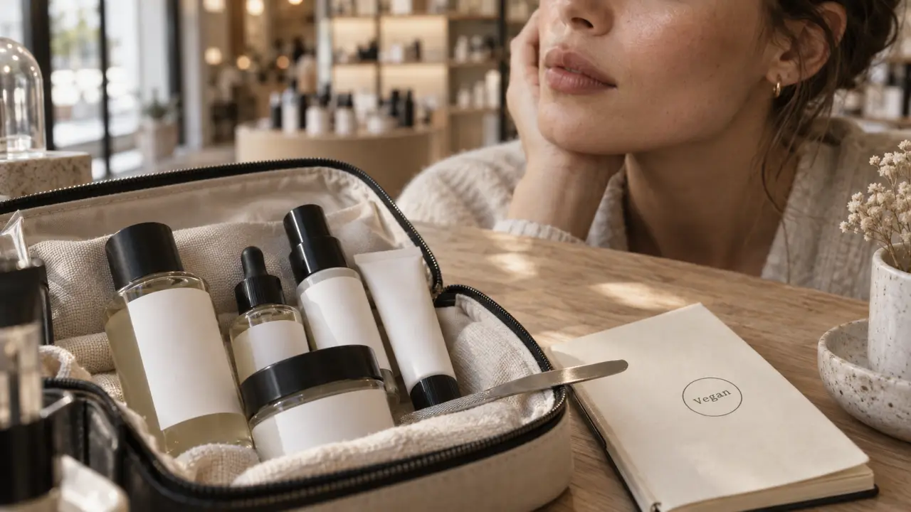 Soin visage vegan en boutique beauté, composition vérifiée